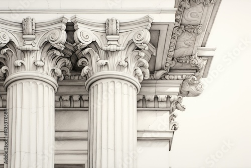 Close-up detail of three ornate Corinthian columns, showcasing intricate carvings and architectural grandeur.