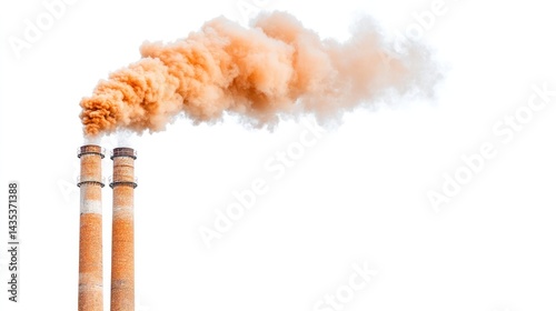 Industrial Smog:  A dense plume of orange smog billows from the tall chimneys of an industrial factory, highlighting the pressing issue of air pollution and its impact on the environment.