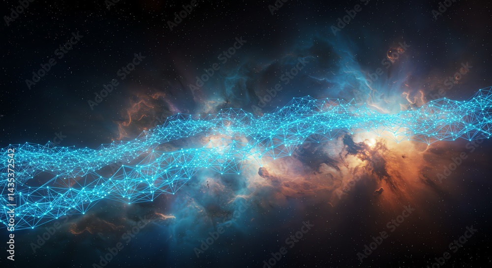 Fototapeta premium Glowing Network Connection Against Cosmic Nebula Background