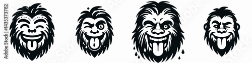 Bigfoot Winking Face With Tongue. Sasquatch cartoon clipart. blink visage teasing darting taste bud cryptid quirky expression.