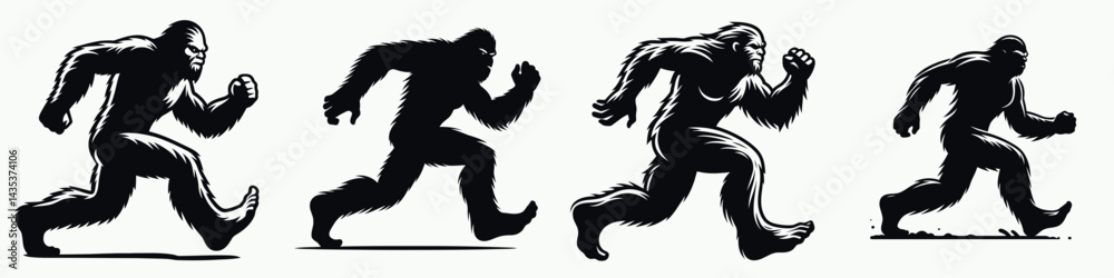 Obraz premium Bigfoot running. Sasquatch cartoon clipart. locomotion a mysterious creatures dash through the wilderness.