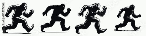Bigfoot running. Sasquatch cartoon clipart. locomotion a mysterious creatures dash through the wilderness.