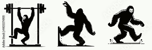 Bigfoot a playful lift. Sasquatch cartoon clipart. amusing elevation imagine gentle jovial ascent whimsical creature.