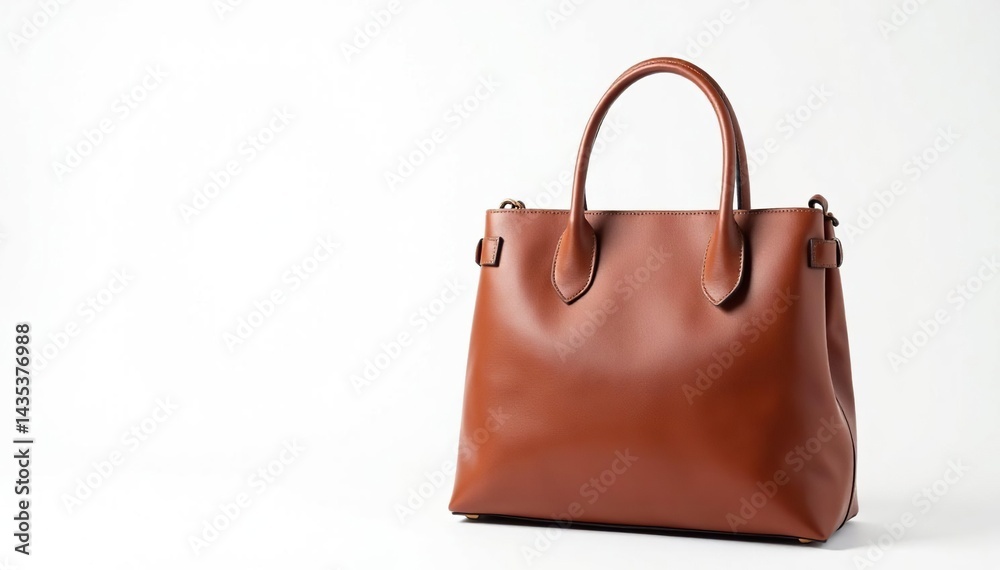 Brown leather tote bag isolated on white background , bag, photo, product Brown leather tote bag isolated on white background , bag, photo, product