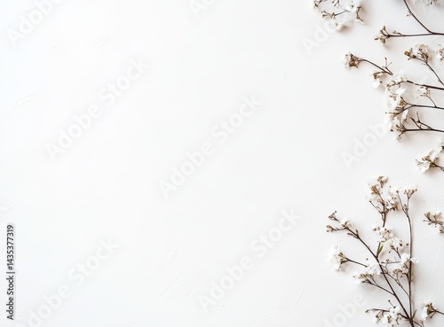 Delicate, Whimsical Arrangement of Soft White Flowers Against a Pristine White Background, Perfect for a Calm and Serene Aesthetic.