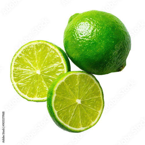 Fresh green limes fruit still life on transparent background