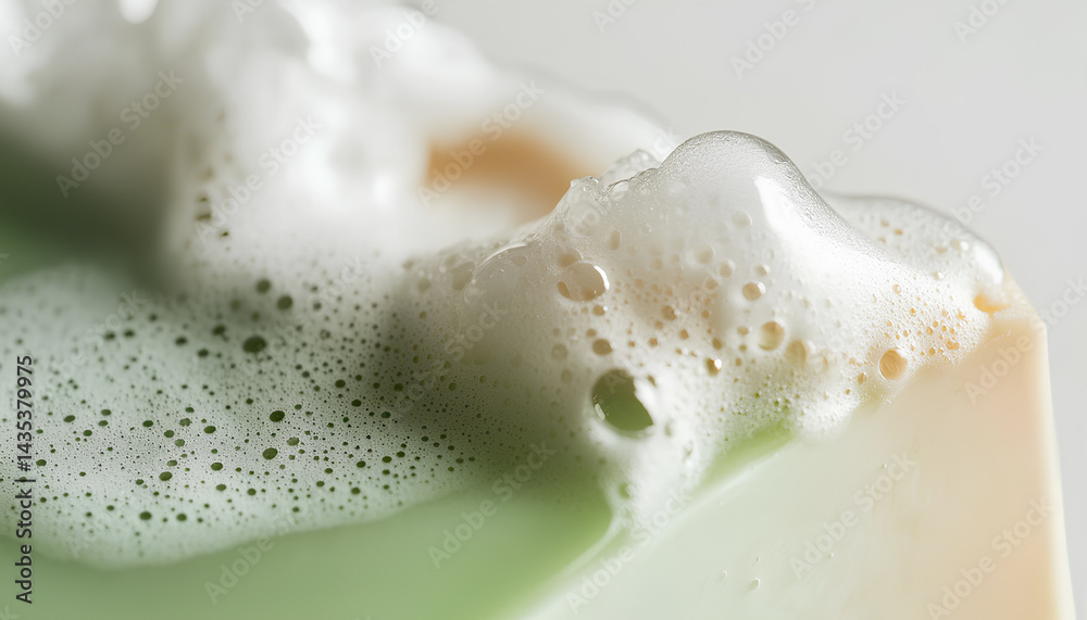 Soap bar with foam on white background, close-up Soap bar with foam on white background, close-up