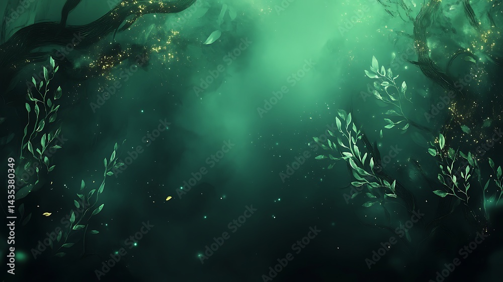 Obraz premium Mystical Green Forest with Glowing Leaves.