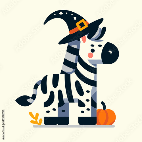 Zebra wear witch hat halloween shadowy figure paints a spooky striped night, casting enchanting spells under moonlit skies.