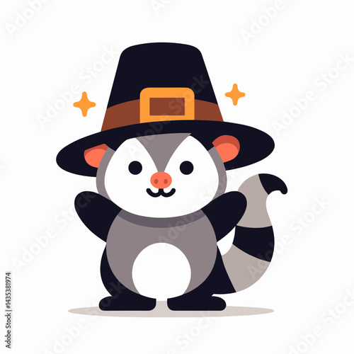 Possum wear pilgrim hat thanksgiving silhouette, it embodies autumnal joy & quaint harvest celebration.