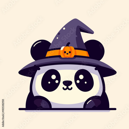 Panda wear witch hat halloween shadowy figure, prepare the treats for spooky night festival!
