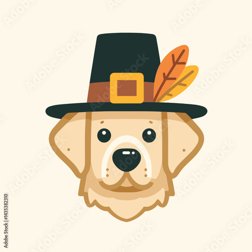 Labrador Retriever Dog wear pilgrim hat thanksgiving silhouette Autumnal canine celebrates with grateful shadow.