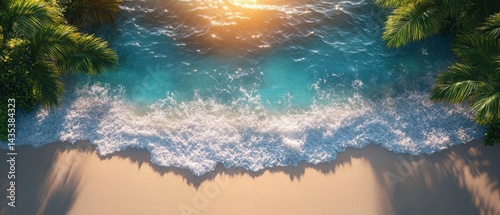 Wallpaper Mural Tropical Beach Paradise Overhead View of Turquoise Ocean Waves and Palm Trees Torontodigital.ca