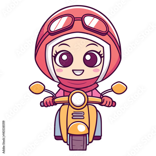 Cute girl character riding a scooter