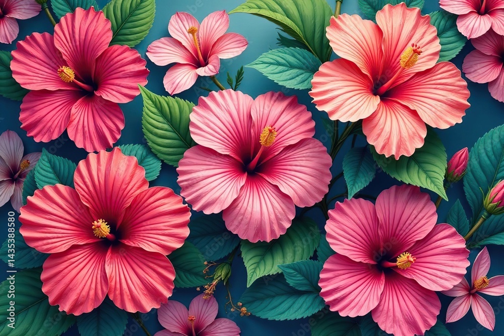custom made wallpaper toronto digitalIntricate hibiscus blossoms, vibrant hues, repeating floral motif , background, fabric