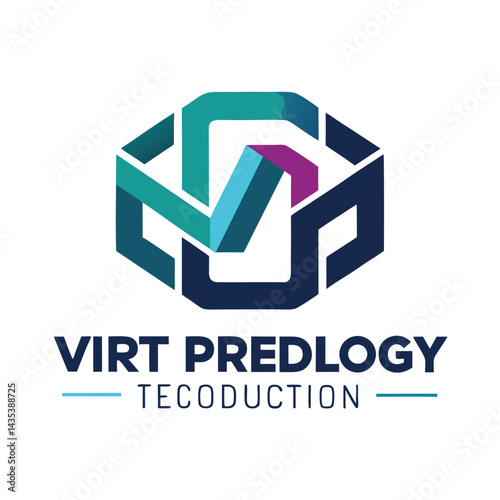 Modern logo design showcasing a virtual production technology concept with geometric shapes and vibrant colors emphasizing innovation and creativity