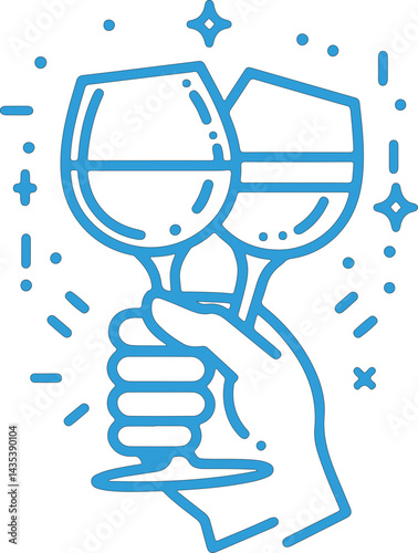 A hand hold wine glasses minimal line art