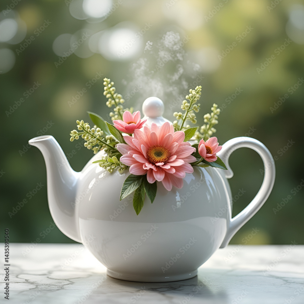 tea pot and flowers
