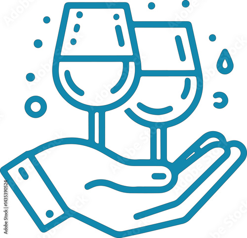 A hand hold wine glasses minimal line art