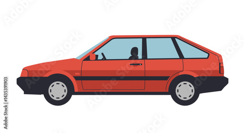 Side View of a Classic Red Car with Simple Hubcaps