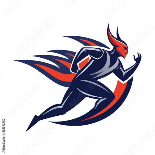Dynamic minimalist logo design for an athletic team featuring a stylized runner in motion with vibrant colors and a bold, modern aesthetic