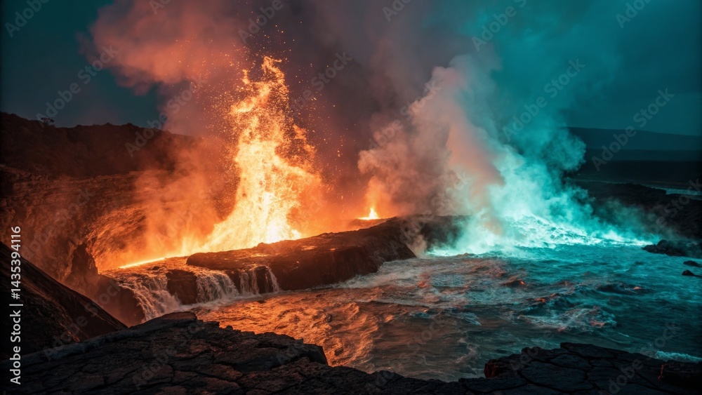 Volcanic Eruption Flowing into the Ocean Volcanic Eruption Flowing into the Ocean