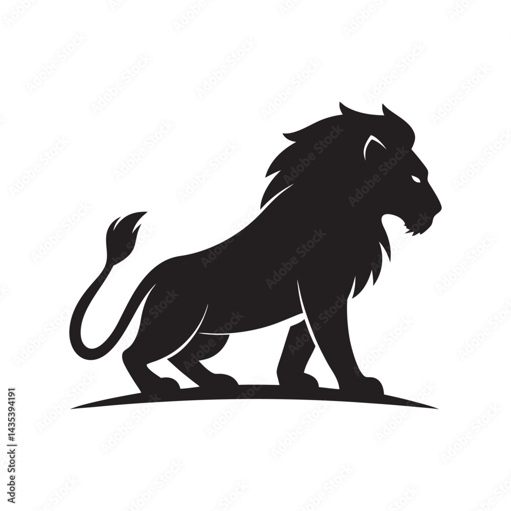 Fototapeta premium Crouching Lion Hunting Silhouette Vector