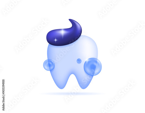 dental care concept. maintaining dental health and hygiene. dentist or dental clinic. illustration of teeth with bubbles and toothpaste. symbol or icon. minimalist 3d style design. element