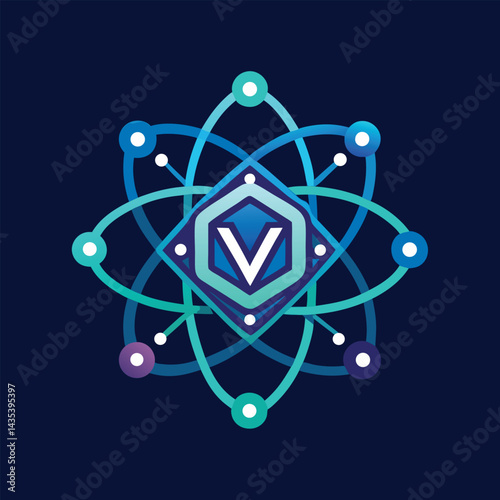 Modern vector logo representing a quantum computing innovator with intricate design elements reflecting advanced technology and innovation