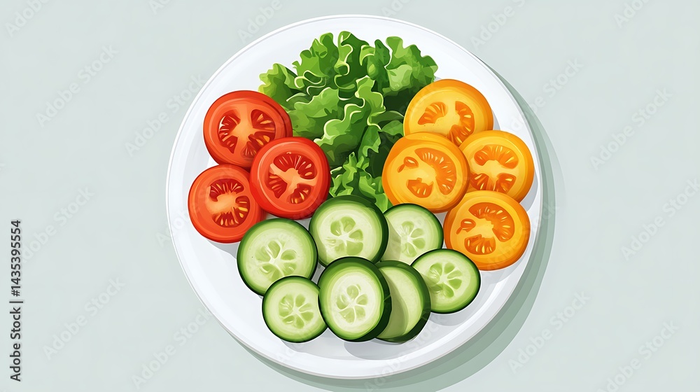 Sliced Tomatoes with Cucumbers, and Salad. Sliced Tomatoes with Cucumbers, and Salad.