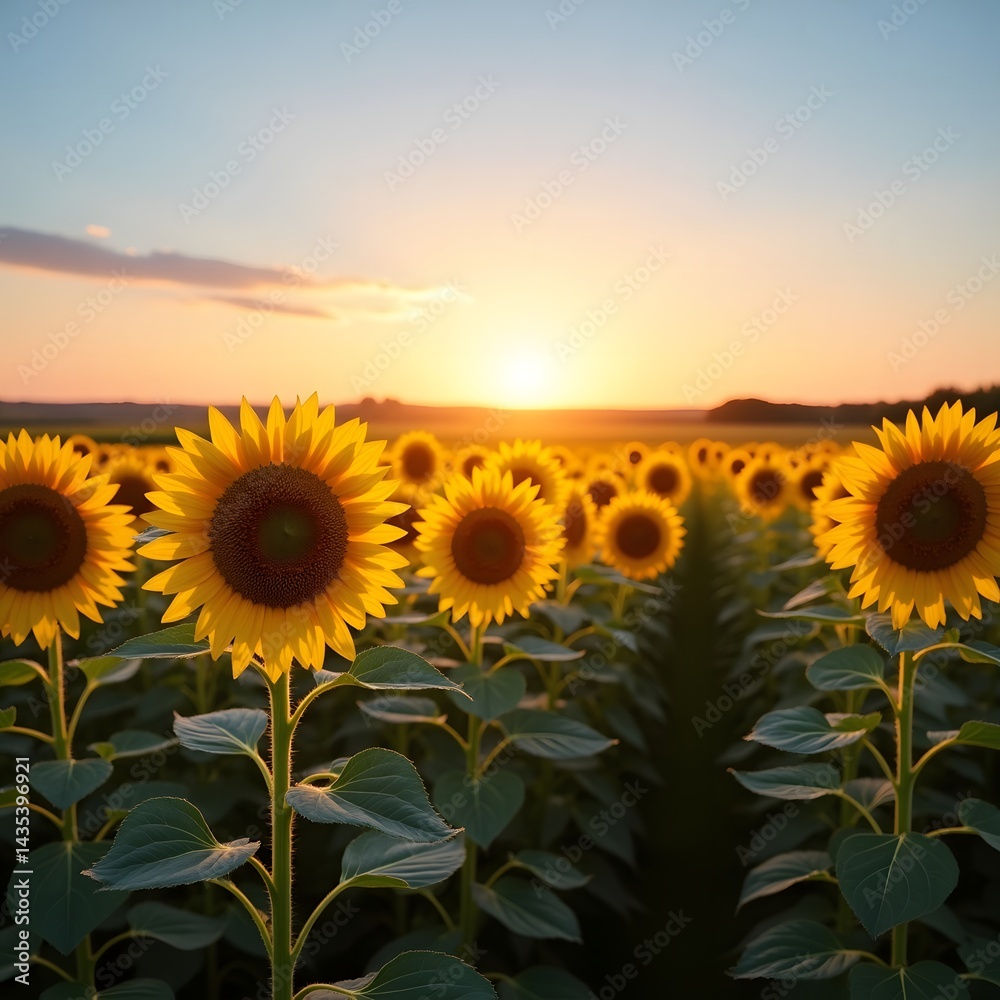Fototapeta premium sunflower field in sunset