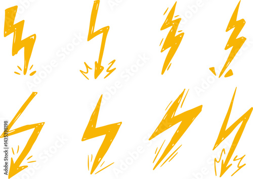 Hand-drawn lightning bolt sketch, doodle-style of danger, attention, and electric energy. Perfect for themes of storms, power, and dynamic visuals.