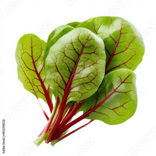 Red veined sorrel leaves isolated on white background