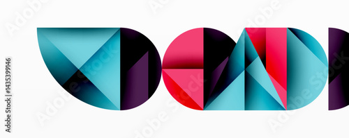 Abstract geometric design featuring colorful polygonal shapes forming letters. Vivid hues create dynamic visual impact.