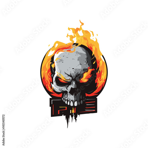 Rustic Fire Skull round Logo esports for gaming