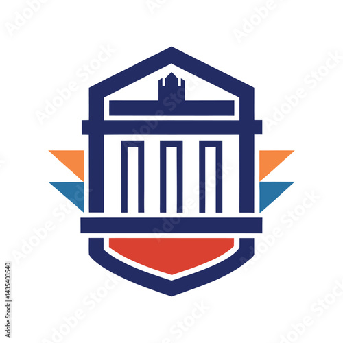 Minimalist university logo featuring shield design with columns and vibrant color accents representing academic excellence and modernity