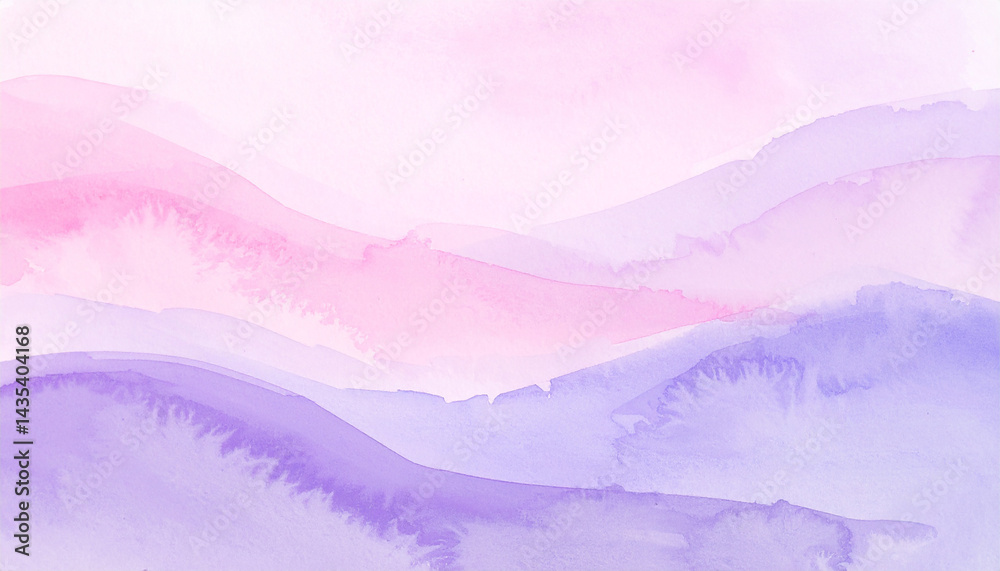 Fototapeta premium Watercolor painting with soft brushstrokes in pink purple tones, dreamy and relaxing. Hand drawn
