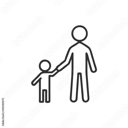 Child holding adult's hand icon for family safety materials, parenting guides, and public space signage. Visual for child supervision content and family-oriented communications