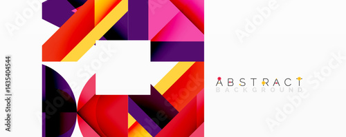 Dynamic composition. Vibrant geometric shapes overlap, creating modern abstract background. Bold colors dominate design.