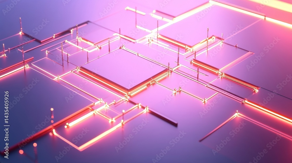 abstract pink and orange neon circuit board background