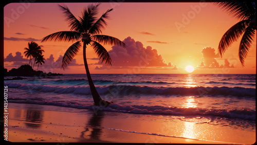 sunset on tropical beach