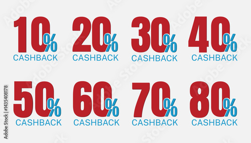 10 -80% Cashback Logo. on a red or blue Color, with white Background.