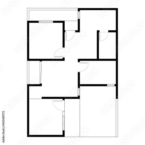 Black and White floor plan of a modern unfurnished house for your design. Suburban house vector blueprint. Architectural background.