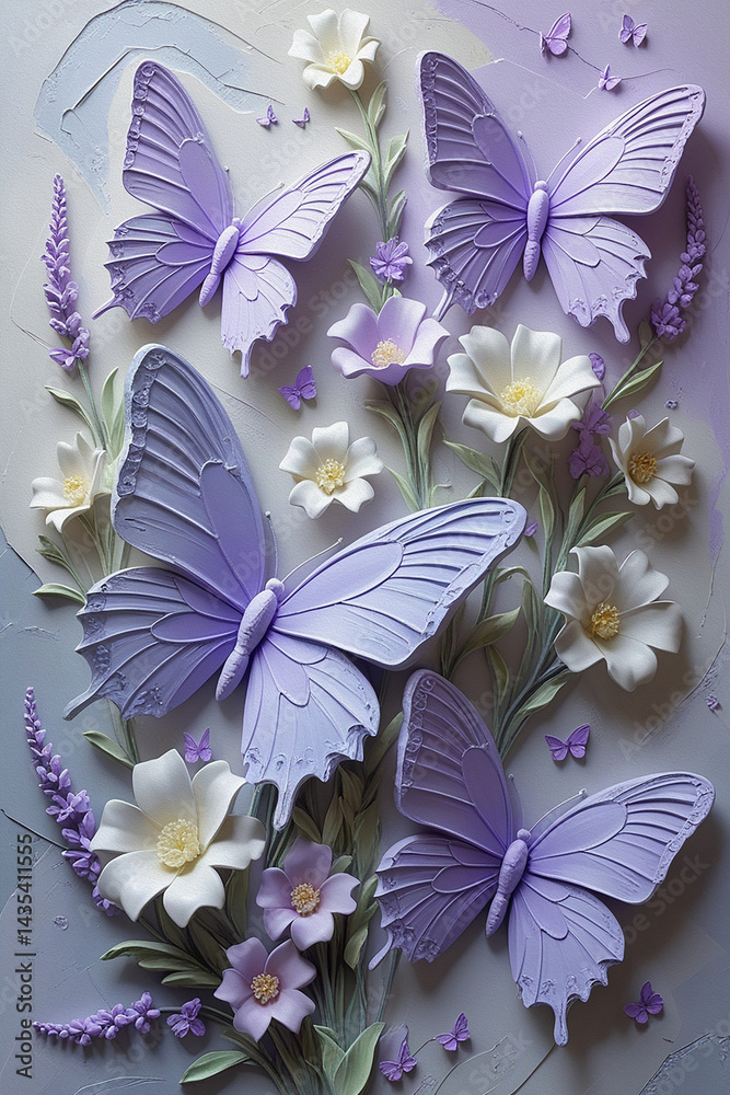Fototapeta premium background with butterflies and flowers