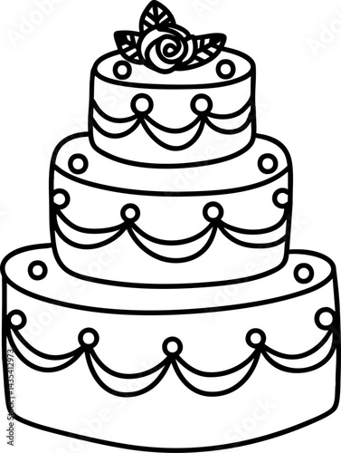 vintage cake design featuring elegant layers adorned with decorative elements and beautiful rose on top