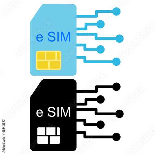 e-sim, smart sim icon, simple flat style, illustration, logo sign symbol pictogram template, for ui or ux isolated on white for mobile app, editable
