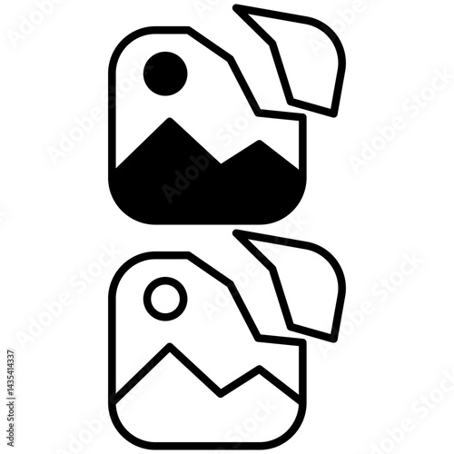 broken image icon, split gallery, no photo, simple flat style, illustration, logo sign symbol pictogram template, for ui or ux isolated on white for mobile app, editable