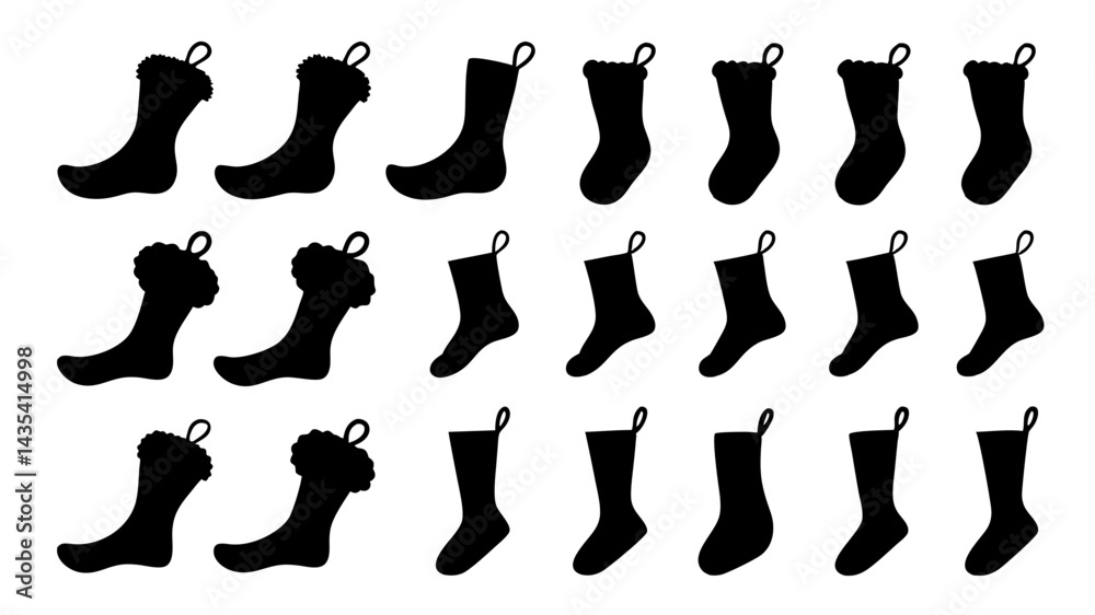 set of Sock winter silhouette vector on tranparent background set of Sock winter silhouette vector on tranparent background