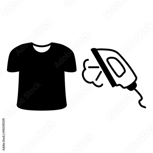 laundry icon, t-shirt and iron, simple flat style, illustration, logo sign symbol pictogram template, for ui or ux isolated on white for mobile app, editable