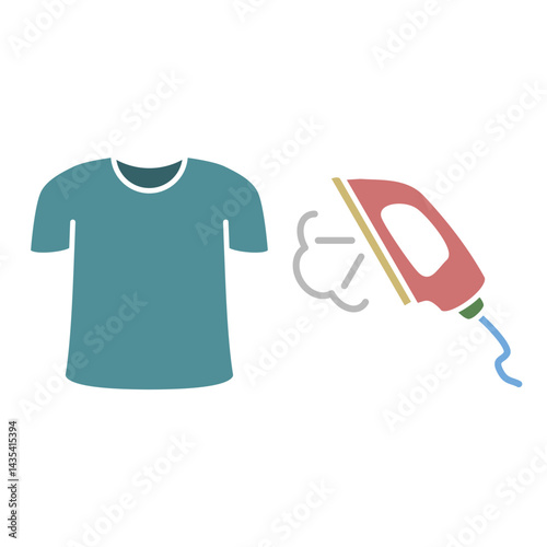laundry icon, t-shirt and iron, simple flat style, illustration, logo sign symbol pictogram template, for ui or ux isolated on white for mobile app, editable